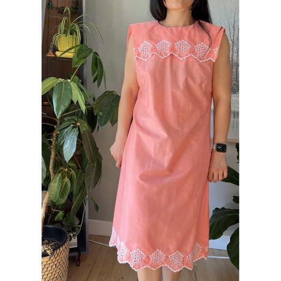 vintage 60s orange white embroidered sailor collar sheer mod midi dress medium - Picture 8 of 8